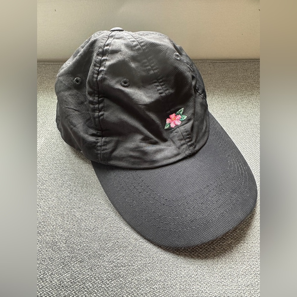 Imperial Sports Black Baseball Hat with Embroidered Pink Flower